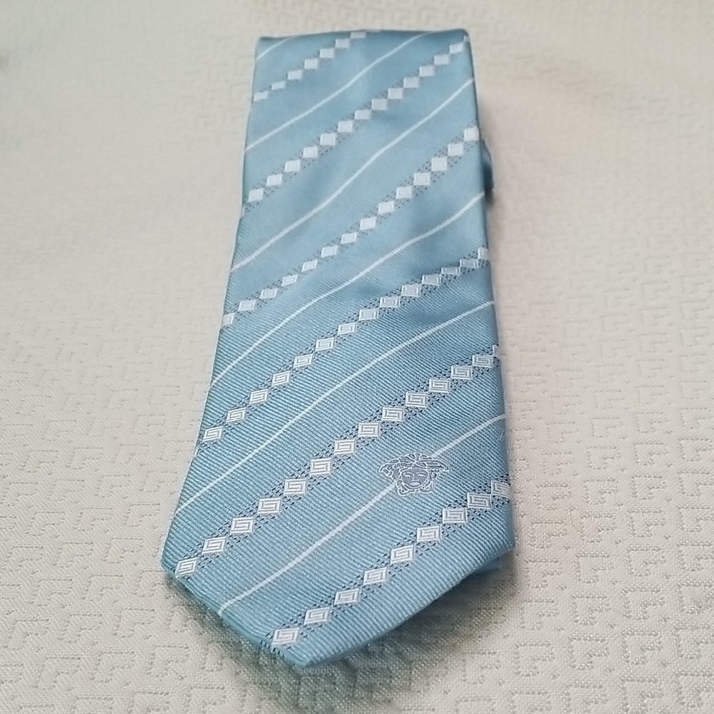 Versace Sky Blue Silk Tie Made in Italy